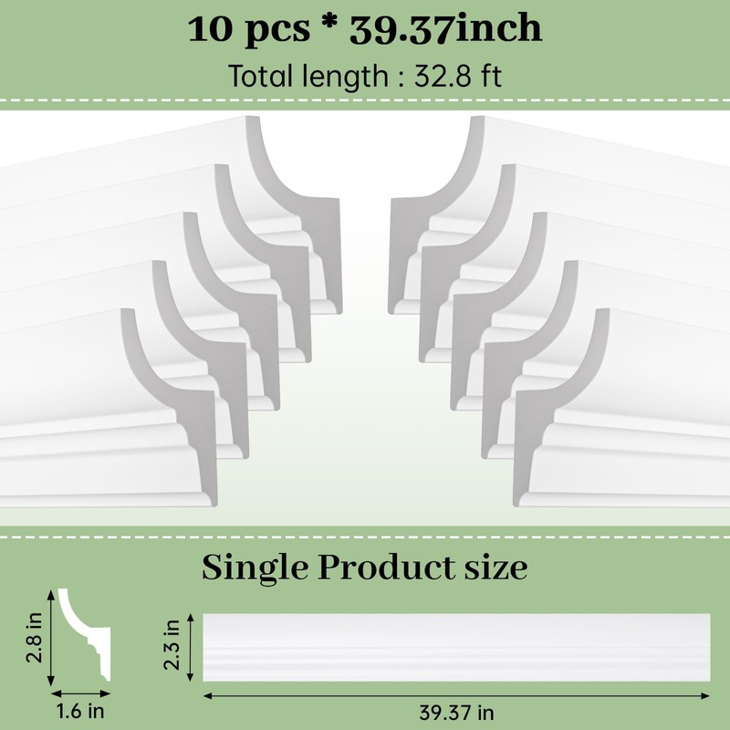 10-Pack 39.37″(Total 32.8 Ft) White Ceiling Crown Molding Trim