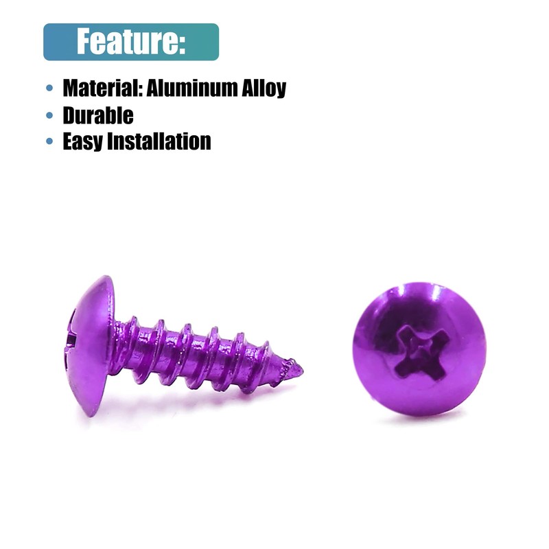 120pcs Purple Metal Motorcycle Round Cross Head Self Tapping Bolts
