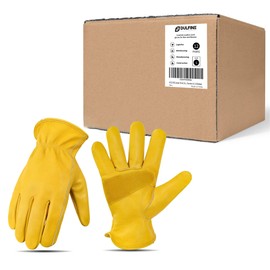 DULFINE Cowhide Leather Work Gloves for Men & Women, 12 Pairs Pack,Reinforced Durable Gardening Gloves, Puncture & Cut Resistant Ideal for Construction, Chainsaw, Farm,Welding(Large)