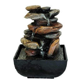 Relaxus Mini Aqua Stones Indoor Water Fountain, 5.25" x 5.25" x 7.25" Inches - Table Top Water Fountain Indoor for Relaxation and Soothing Ambinace with Calming Sound of Water and Waves