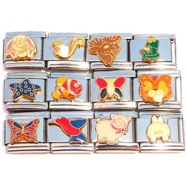 Set of 12 Animal Italian Charms - Bunny Rabbit Butterfly Lion Fish Bird Deer Pig and More - Standard 9mm Links