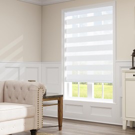 SHECUTE Cordless Zebra Blinds for Windows, Zebra Roller Window Shades for Day & Night, Light Filtering Room Darkening Window Blinds for Home and French Doors(White, 23"W x 72"H, Support Custom Size)