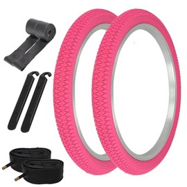 Pair of All Pink Jumper Tread BMX PRO+ TIRE Bike 20" X 1.95" Bicycle Tires W/Tubes, Rim Strips & TIRE LEVERS