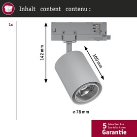 Paulmann Kratos LED track spotlight ProRail3 25W LED Silver
