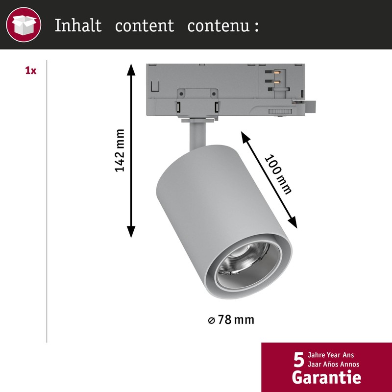 Paulmann Kratos LED track spotlight ProRail3 25W LED Silver