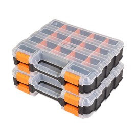 Tool Box with Transparent Lid, Double Side 34-Compartments Organizer Box with Removable Dividers for Hardware, Screws, Bolts, Nails, Beads, Jewelry and Fishing Accessories, Orange, 2 Packs