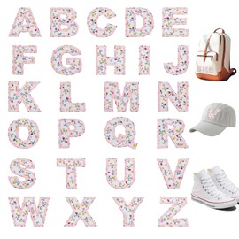 Sekonow 26 Pieces Iron on Letters for Clothing, Alphabet Embroidered Fabric Letter Patches A-Z, for Clothes, Hats, Jeans, Shirts, Bags, Pink Flower