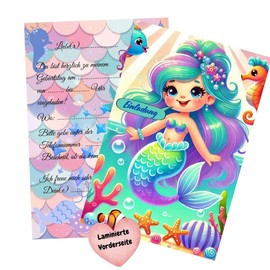 Olanmarp Children's Birthday Invitation Cards - Cards for Boys and Girls - Invitation for an Unforgettable Birthday - Pack of 10 (Mermaid)