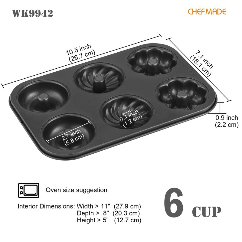 CHEFMADE Donut Pan, Nonstick 6 Cavity Pattern Doughnut Pan for