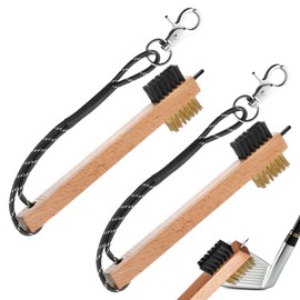 Feekoon 2 Pcs Wood Golf Club Brush, Groove Cleaner with Rope and Metal Clip, Oversized Brush Head, Heavy Duty Nylon Bristles for Cleaning Grooves on Clubs Golf Accessories