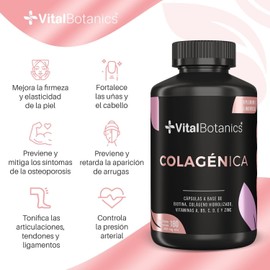 Biotina Pura + Colageno Hidrolizado con 180 capsulas [6 meses] con Biotina, Colágeno, Zinc y Vitaminas A, B5, C, D y E. VitalBotanics. Suplemento Vitaminas Mujer. Hydrolyzed Collagen + Biotin
