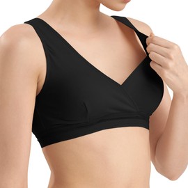 GIVON Women's V-Wrap Maternity Nursing Bra Soft Stretchable Wireless U Back Design with 2/8 Hook Closure / GWU002-BLACK-3XL