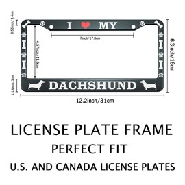 Smooffly Personalise I Love My Dachshund Dog License Plate Frames Universal Aluminum Accessories Cars Decor with 2 Holes and Screws Fits Standard US Vehicles Size: 12.2 x 6.3 Inch