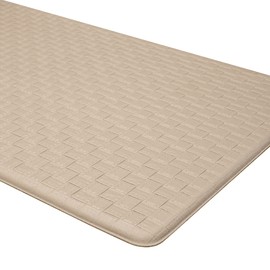 Embossed Kitchen Mats Cushioned Anti Fatigue, Non-Slip Leather-Like Kitchen Floor Mat, Eco-Friendly PVC Foam, Waterproof Anti-Fatigue Mat for Kitchen, Office, Sink, Laundry, 18" W 30" L, Cream