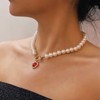 Iaceble Vintage Pearl Choker Necklace with Red Heart Ruby Rhinestone