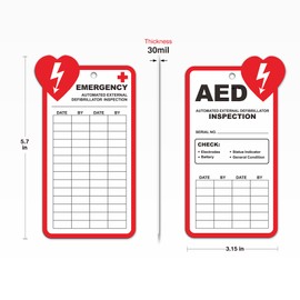 AED Inspection Tags, 25 Pack AED Yearly Monthly Inspection Tags with Zip Ties, 30 mil Plastic AED Service Maintenance Checks Tags, OSHA Tearproof Waterproof AED Inspection Record Cards