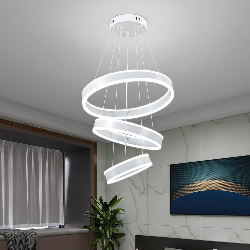 O'NEELDY Modern LED Chandeliers Adjustable Hanging White Pendant Light Fixture