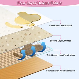 High Chair Splash Floor Mat,Unicorn Castle Waterproof Washable Slip Splash Mat for Under High Chair Food Catcher,Brown Star,107x117cm