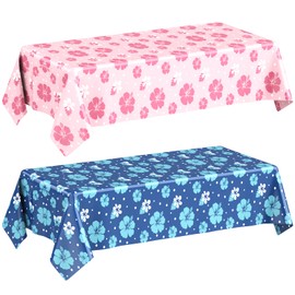 Oudain 2 Sheets Hawaii Hibiscus Tablecloth Tropical Luau Table Cloth Birthday Party Decorations Blue Cartoon Table Covers for Birthday Party Supplies