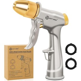 AUTOMAN Garden Hose Nozzle Sprayer - High Pressure 100% Metal Water Spray Nozzle With 4 Patterns - Heavy Duty for Watering Plants, Lawns, Washing Cars & Pets