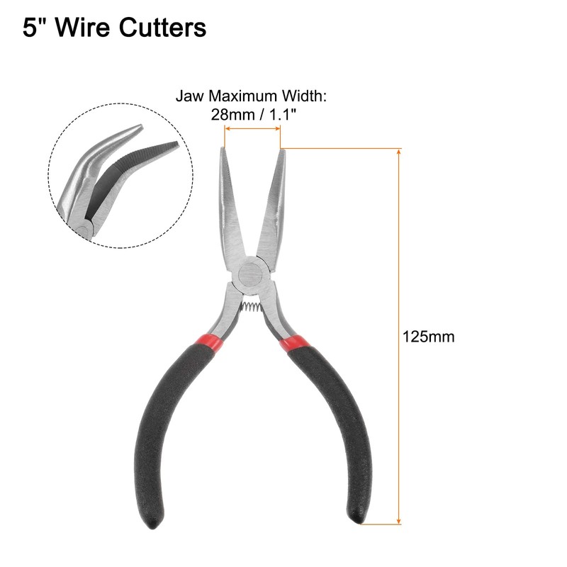 HARFINGTON Mini Bent Nose Pliers 5 Inch Toothed Curved Precision