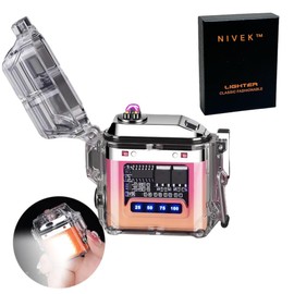 NIVEK Dual Arc Electric Lighter, Rechargeable, Waterproof Lighter with Flashlight, Windproof, Cool Lighter for Men, Birthday (Pink+Orange Gradient)