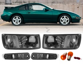 USR DEPO 90-96 300ZX Side Marker Lights - COMBO Crystal Style Smoke Lens Bumper Turn Signal + Rear Side Markers (Left+Right) Compatible with 1990-1996 Nissan 300ZX Z32 (Smoked 4 Pieces with 4 Bulbs)