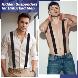 Kiiwah Hidden Braces Suspender for Men Under Clothes with 3 Snap Loop, X-Shape Adjustable Trouser Braces (1.48" Wide)