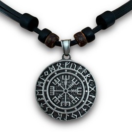 HANA LIMA Lederhalskette Wikingerkompass Lederkette Halskette Herren Damen Wikingerschmuck