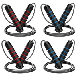 Jump Rope, 4pcs Weighted Tangle-Free Jump Ropes for Speed Jumping, Adjustable Skipping Rope with Ball Bearings & Memory Foam Handle for Men Women Kids Fitness Gym and Endurance Training
