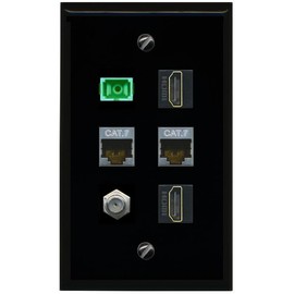 RiteAV 2 CAT7 Coax 2 HDMI SC APC Simplex Fiber Flat/Solid Wall Plate [Black]