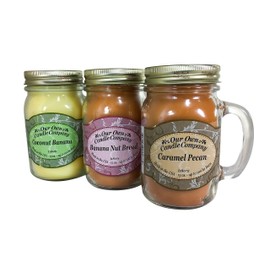 Our Own Candle Company Caramel Pecan, Banana Nut, and Coconut Banana - Nut Variety Pack Scented Mason Jar Candles, 13 oz (3 Pack)