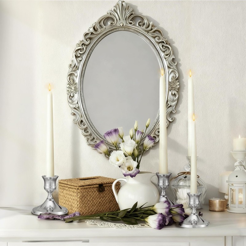 Candle Holders, 6 Pcs Silver Candlestick Holders Set, Silver