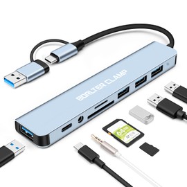 USB-3.0-Hub, 8-in-1 Typ-C-Adapter mit 4 Typ-A-Anschlüssen, SD-Kartenleser und Audio-Adapter mit 3,5-mm-Klinke, USB-Extender für Maus, Tastatur, Flash-Laufwerk und Drucker usw.
