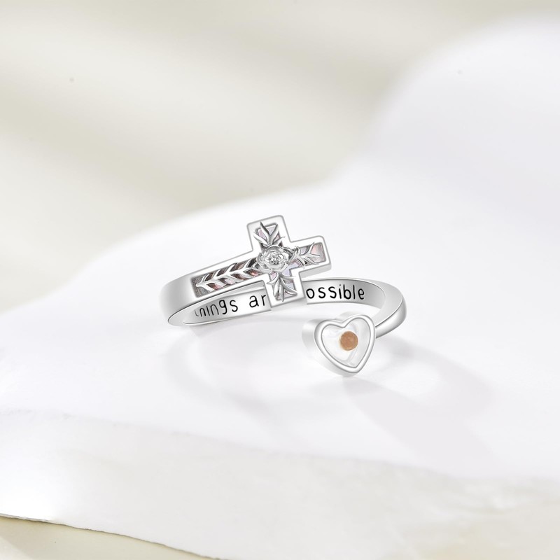 Mustard Seed Cross Ring 925 Sterling Silver Opal Mustard Seed