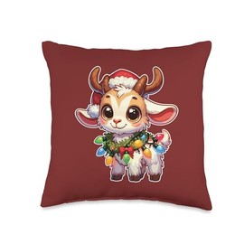 Santa Hat Christmas Fairy Lights Goat Throw Pillow
