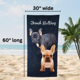 French Bulldog Beach Towel 30”x60” – 100% Cotton Velour, Highly Absorbent, Fast Drying, Easy Pack for Spring Break, Vacation, Beach, Pool or Sunbathing – Lightweight Compact for Travel – Novelty Gift