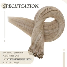 Fshine Real Hair Wefts 45 cm Platinum Blonde Extensions 18 Inches Natural Weft Extensions Hair Extensions Weaving Human Bundle Remy Straight Weft Real Hair Extensions 100 g