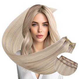 Ugeat Hair Wefts Real Hair for Sewing Blonde Highlight Extensions Wefts Real Hair Ash Blonde Highlight Platinum Blonde Real Hair Wefts for Sewing Natural 40 cm 100 g