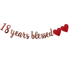 18 Years Blessed Banner Rose Gold Paper Glitter Party Decorations for 18TH Wedding Anniversary 18 Years Old 18TH Birthday Party Supplies Letters Rose Gold ZHAOFEIHN
