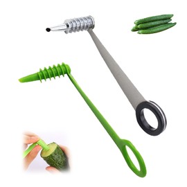 2Pcs Piranha Potato Spiral Cutting Machine,Stainless Steel Spiral Cutter for Veggies, 3-in-1 Stainless Steel Blade for Cucumber, Carrot | Manual Kitchen Slicer, Portable & Easy to Clean