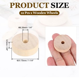 sourcing map Slab Wooden Wheels 1-1/4" Dia. 3/8" Thick 1/4" Hole, Flat Unfinished Wood Hobby Wheel for Mini Christmas Tree Base DIY Model Cars Trucks, Pack of 12
