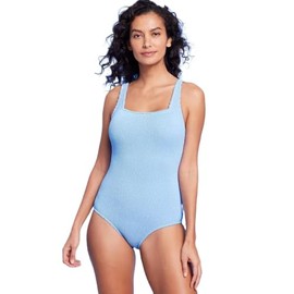Kona Sol Women's Pucker Textured Square Neck Full Coverage One Piece Swimsuit - (US, Alpha, X-Large, Regular, Regular, Blue)