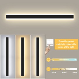 Daoseolo Outdoor Wall Sconces 31.4Inch, Wall Lights with 3 Lights Color(3000K/4500K/6000k), Acrylic Panel with Light Transmittance Greater Than 95%, IP65 Waterproof Minimalist Wall Lamp for Patio