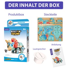 mierEdu - Soundwunder 3D Puzzle Triceratops - Interactive 3D Puzzle with Sound Module - Educational Toy for Children from 6 Years, Easy to Assemble