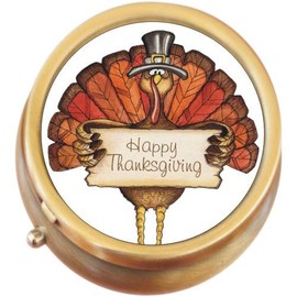 Happy Thanksgiving Turkey Brass Round Pill Box