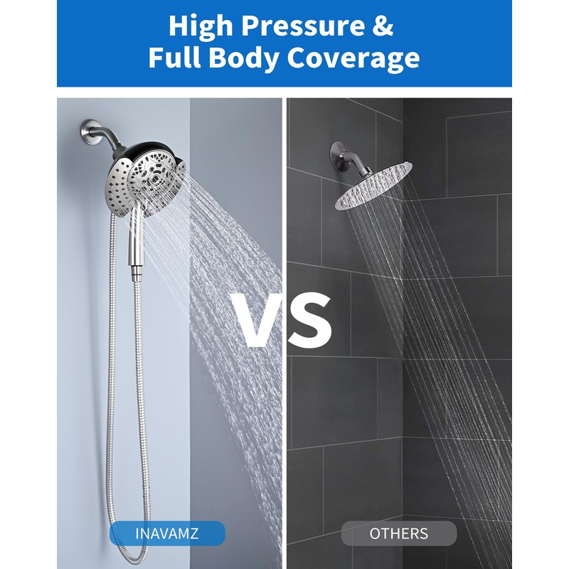 INAVAMZ 2.5GPM Shower Heads with Handheld Spray Combo: 7.2" Rainfall