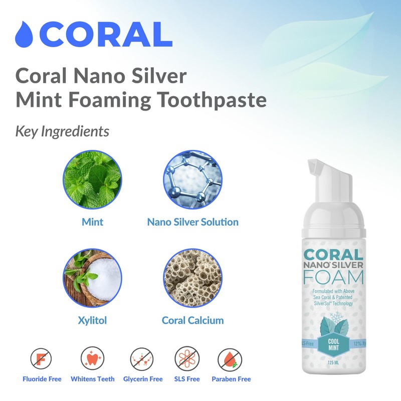 Coral Nano Silver Foaming Toothpaste, Natural Fluoride Free Toothpaste, SLS