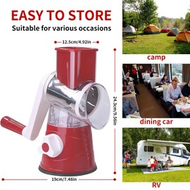 Rotary Cheese Grater with 3 Stainless Steel Blades – Handheld Vegetable Slicer & Nut Grinder for Effortless Meal Prep, 3-in-1 Kitchen Cheese Shredder for Cheese, Vegetables and Nuts