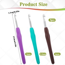 3 pieces 5.0 mm, 5.5 mm, 6.0 mm crochet hooks set, crochet hook, ergonomic knitting needles with rubber soft grip for scarves, gloves, bags, hats, socks